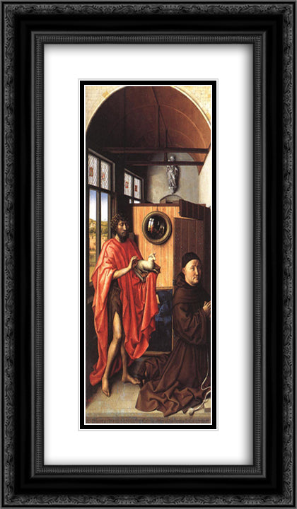 Werl Altarpiece - St. John the Baptist and the Donor, Heinrich Von Wer 14x24 Black Ornate Wood Framed Art Print Poster with Double Matting by Campin, Robert