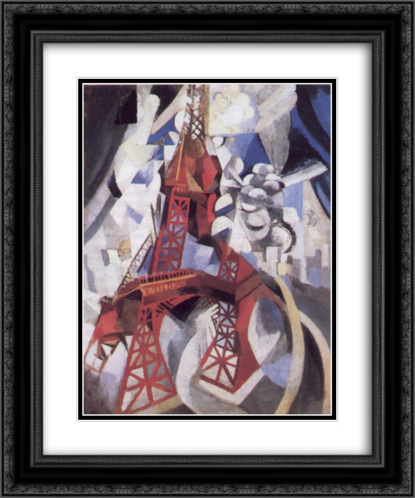 The Red Tower 20x24 Black Ornate Wood Framed Art Print Poster with Double Matting by Delaunay, Robert