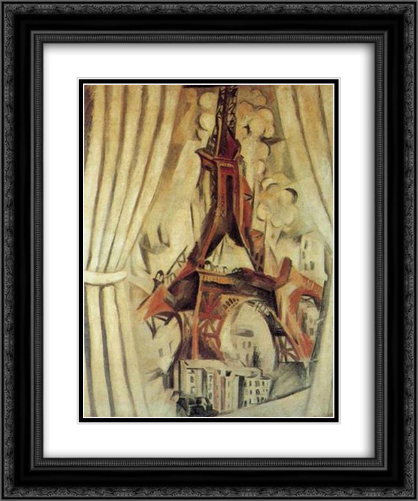 Window, Eiffel Tower 20x24 Black Ornate Wood Framed Art Print Poster with Double Matting by Delaunay, Robert
