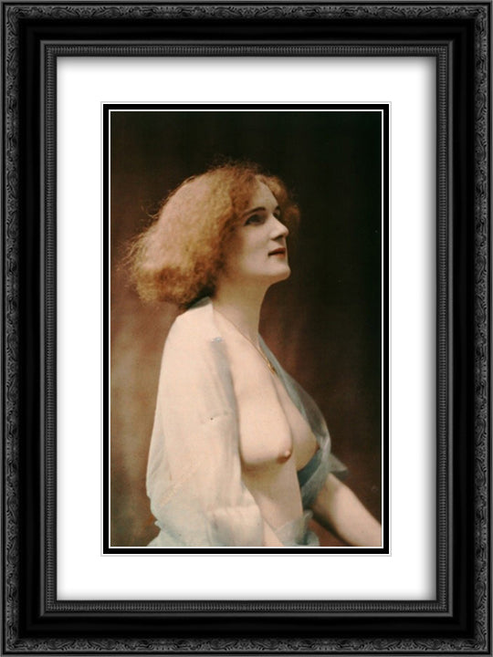 Female nude draped in a blue veil 18x24 Black Ornate Wood Framed Art Print Poster with Double Matting by Demachy, Robert