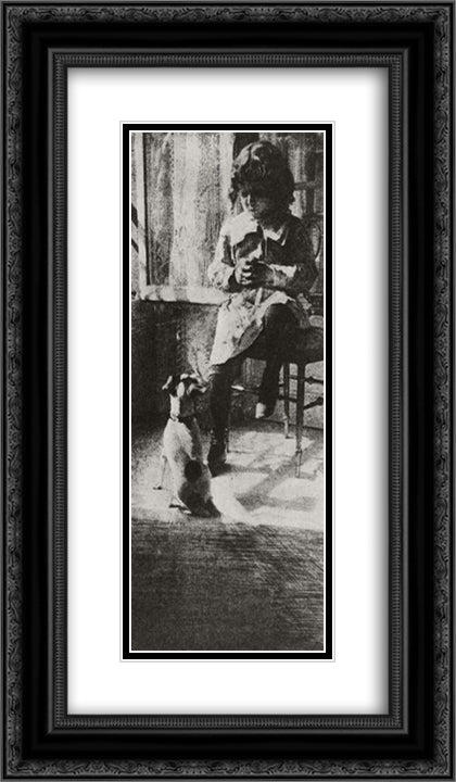 Jack and His Dog 14x24 Black Ornate Wood Framed Art Print Poster with Double Matting by Demachy, Robert