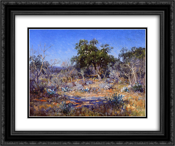 A January Day in the Brush Country 24x20 Black Ornate Wood Framed Art Print Poster with Double Matting by Onderdonk, Robert Julian