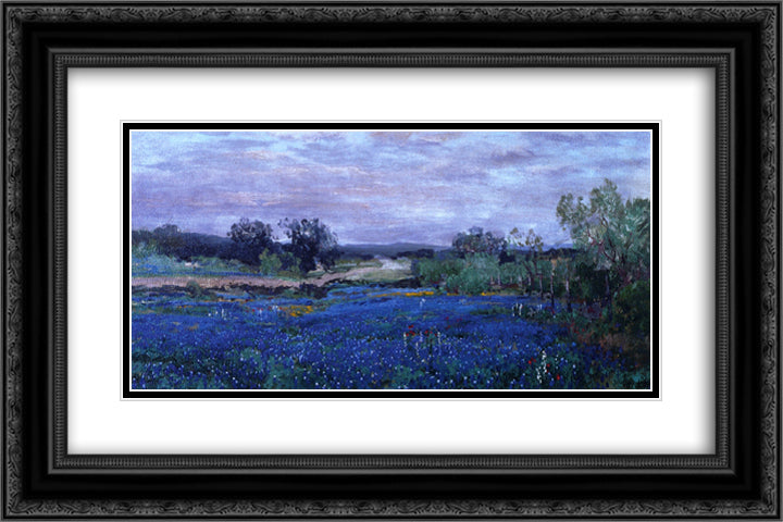 Blue Bonnets at Twilight 24x16 Black Ornate Wood Framed Art Print Poster with Double Matting by Onderdonk, Robert Julian