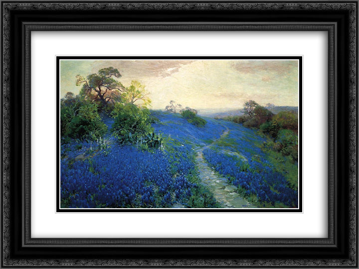 Bluebonnet Field 24x18 Black Ornate Wood Framed Art Print Poster with Double Matting by Onderdonk, Robert Julian