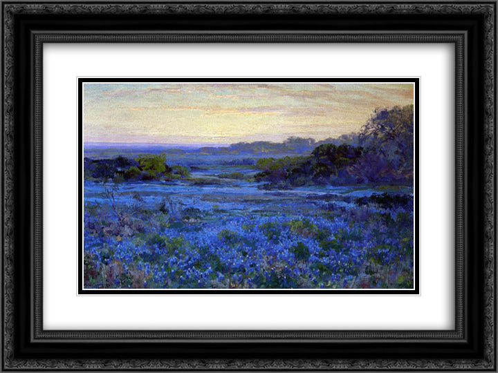 Bluebonnet Scene 24x18 Black Ornate Wood Framed Art Print Poster with Double Matting by Onderdonk, Robert Julian
