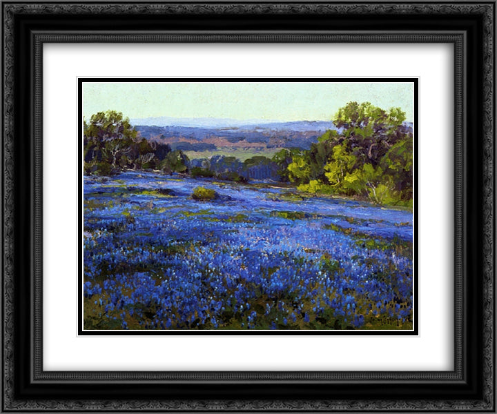 Bluebonnets, Late Afternoon, North of San Antonio 24x20 Black Ornate Wood Framed Art Print Poster with Double Matting by Onderdonk, Robert Julian