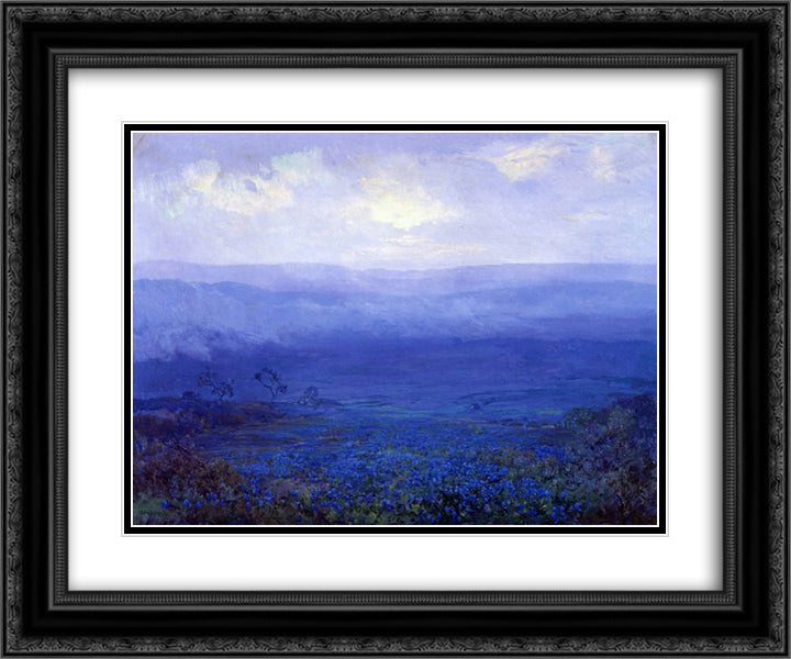 Bluebonnets in Texas 24x20 Black Ornate Wood Framed Art Print Poster with Double Matting by Onderdonk, Robert Julian