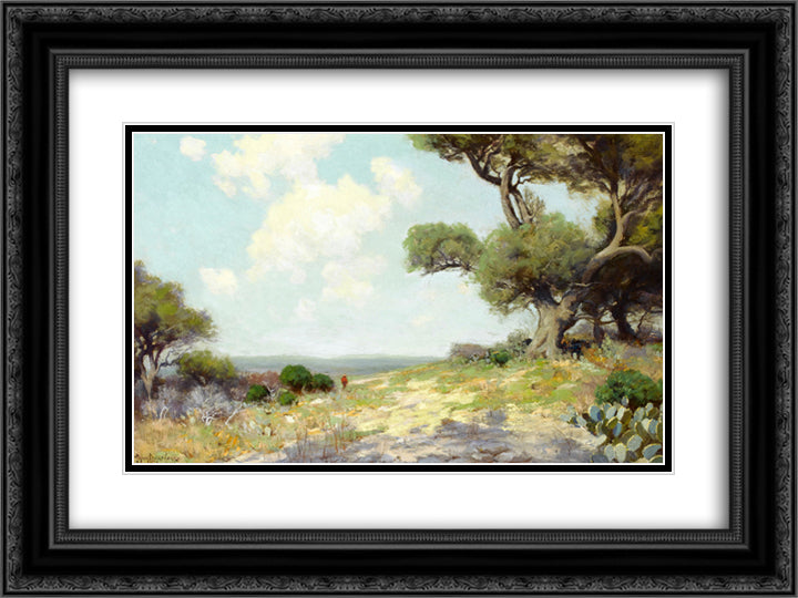In the Hills - Southwest Texas 24x18 Black Ornate Wood Framed Art Print Poster with Double Matting by Onderdonk, Robert Julian