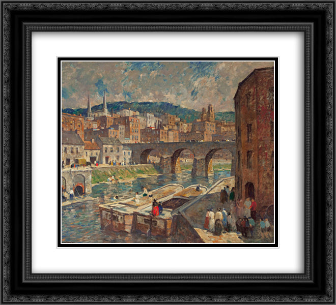 A River Mill Town 22x20 Black Ornate Wood Framed Art Print Poster with Double Matting by Spencer, Robert