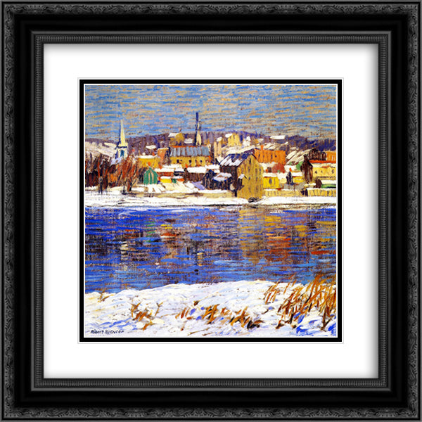 Across the Deleware 20x20 Black Ornate Wood Framed Art Print Poster with Double Matting by Spencer, Robert