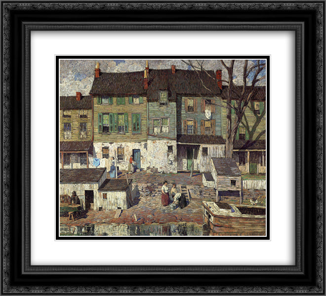 On the Canal, New Hope 22x20 Black Ornate Wood Framed Art Print Poster with Double Matting by Spencer, Robert