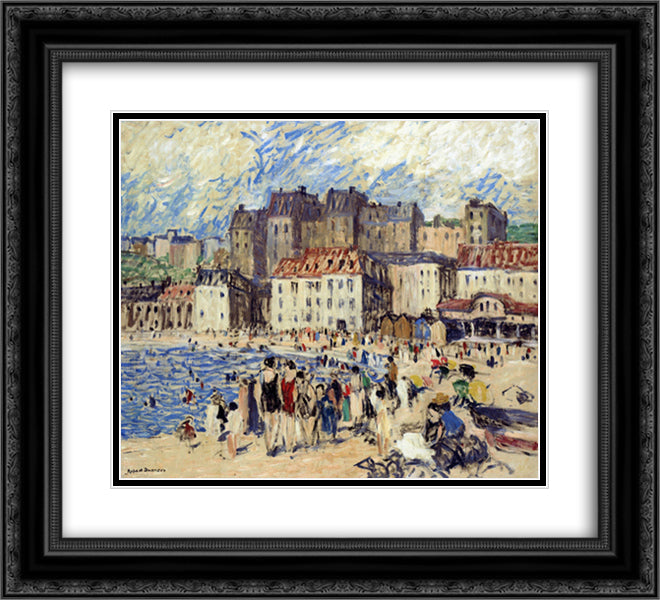 Riviera Beach 22x20 Black Ornate Wood Framed Art Print Poster with Double Matting by Spencer, Robert