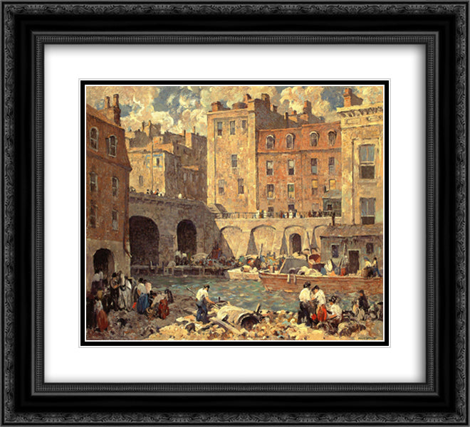 The Crowding City 22x20 Black Ornate Wood Framed Art Print Poster with Double Matting by Spencer, Robert