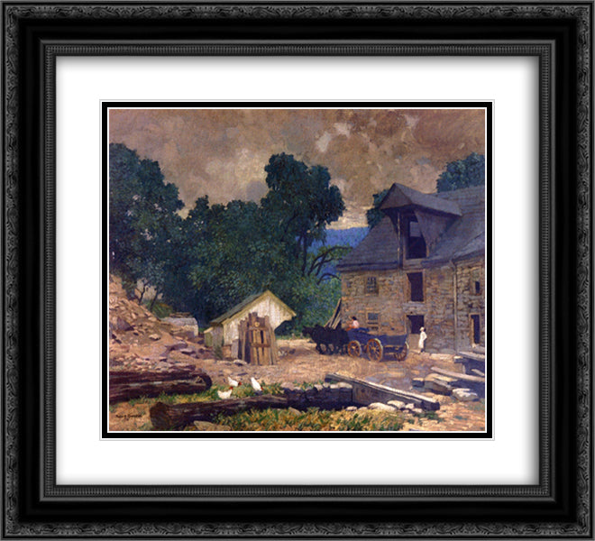 The Mill Yard 22x20 Black Ornate Wood Framed Art Print Poster with Double Matting by Spencer, Robert