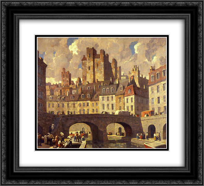 The Old City 22x20 Black Ornate Wood Framed Art Print Poster with Double Matting by Spencer, Robert