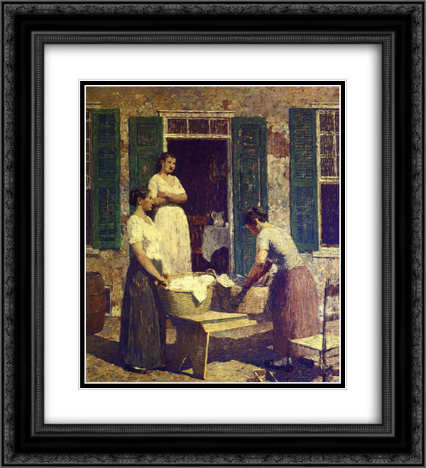 Washday 20x22 Black Ornate Wood Framed Art Print Poster with Double Matting by Spencer, Robert