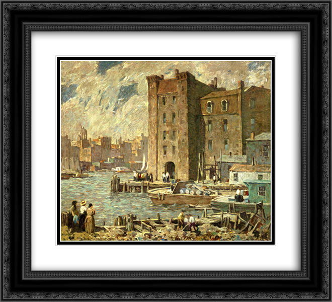 Wharves 22x20 Black Ornate Wood Framed Art Print Poster with Double Matting by Spencer, Robert