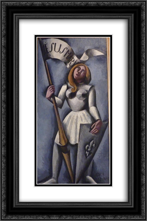 Joan of Arc 16x24 Black Ornate Wood Framed Art Print Poster with Double Matting by Fresnaye, Roger