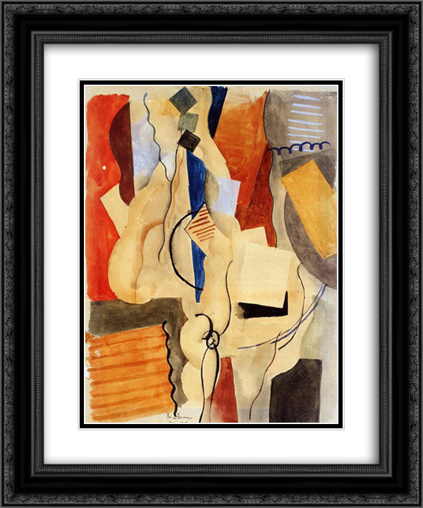Smoking in the Shelter 20x24 Black Ornate Wood Framed Art Print Poster with Double Matting by Fresnaye, Roger