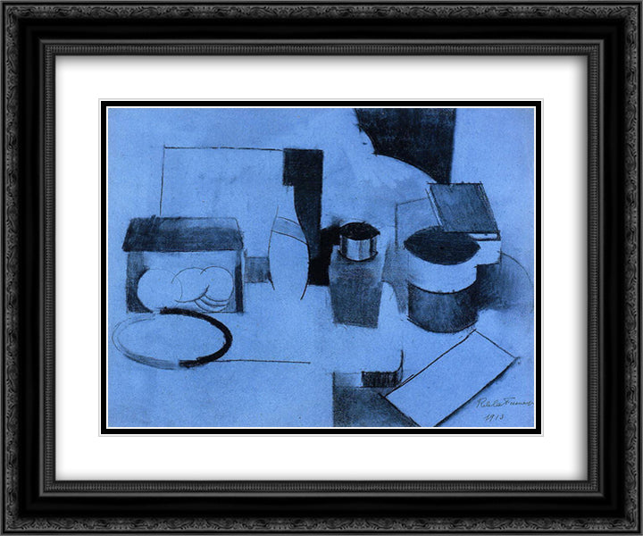 Still Life, Tin of Tea and Pot of Tobacco 24x20 Black Ornate Wood Framed Art Print Poster with Double Matting by Fresnaye, Roger