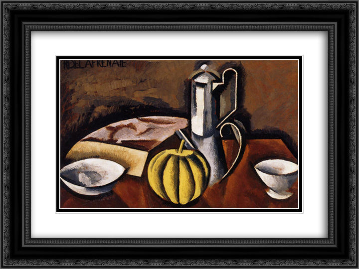 Still Life with Coffee Pot and Melon 24x18 Black Ornate Wood Framed Art Print Poster with Double Matting by Fresnaye, Roger