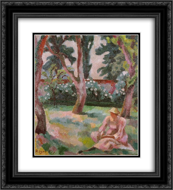 Orchard, Woman Seated in a Garden 20x22 Black Ornate Wood Framed Art Print Poster with Double Matting by Fry, Roger
