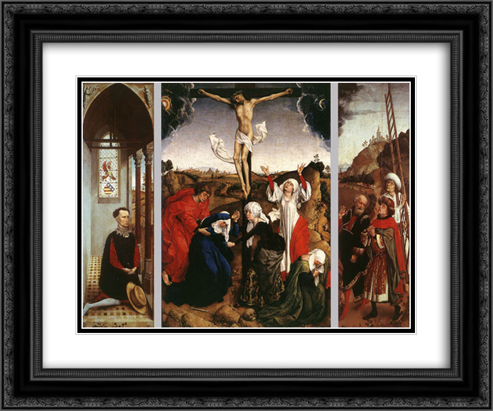 Abegg Triptych 24x20 Black Ornate Wood Framed Art Print Poster with Double Matting by van der Weyden, Rogier