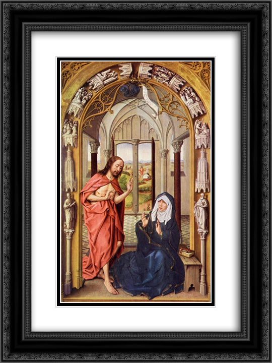 Christ appears to Mary 18x24 Black Ornate Wood Framed Art Print Poster with Double Matting by van der Weyden, Rogier
