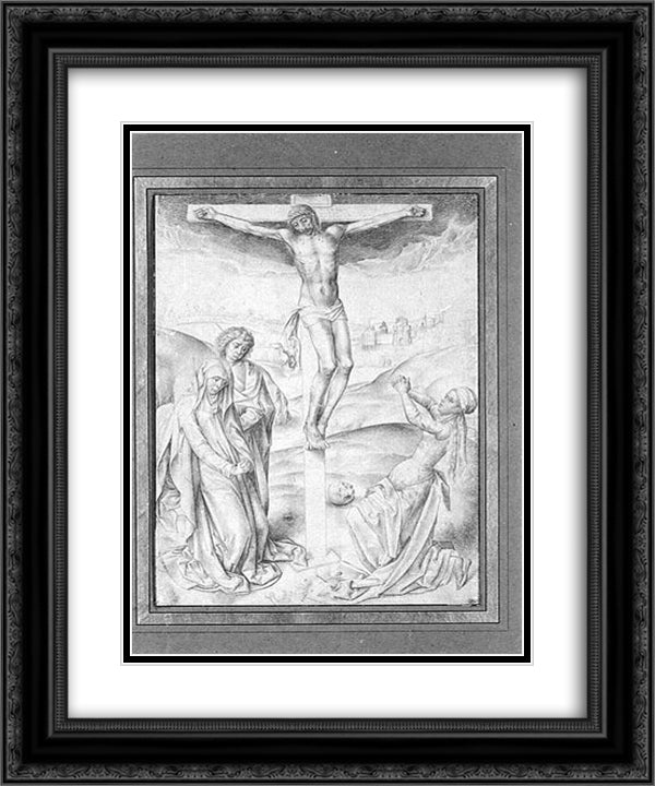 Christ on the cross 20x24 Black Ornate Wood Framed Art Print Poster with Double Matting by van der Weyden, Rogier