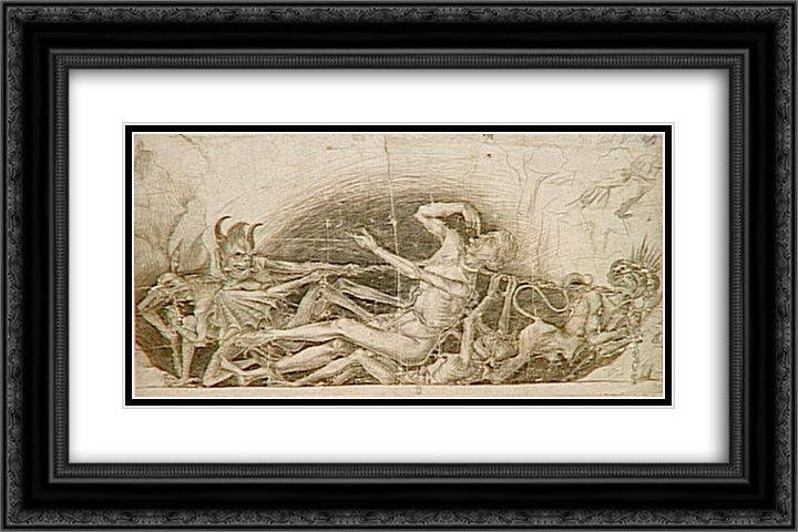 Demons tortures a sinner 24x16 Black Ornate Wood Framed Art Print Poster with Double Matting by van der Weyden, Rogier
