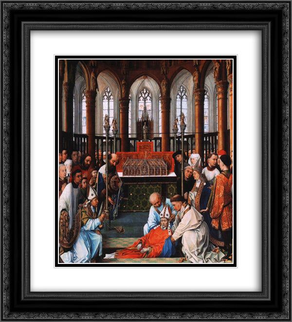 Exhumation of Saint Hubert 20x22 Black Ornate Wood Framed Art Print Poster with Double Matting by van der Weyden, Rogier