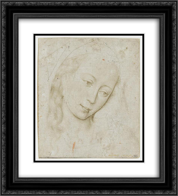 Head of the Virgin 20x22 Black Ornate Wood Framed Art Print Poster with Double Matting by van der Weyden, Rogier