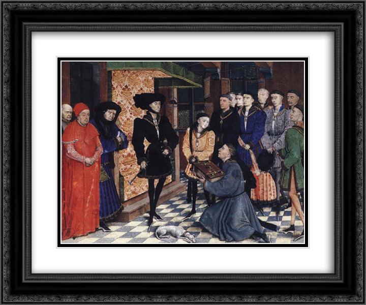 Miniature from the first page of the Chroniques de Hainaut 24x20 Black Ornate Wood Framed Art Print Poster with Double Matting by van der Weyden, Rogier