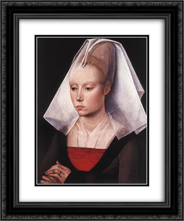 Portrait of a Woman 20x24 Black Ornate Wood Framed Art Print Poster with Double Matting by van der Weyden, Rogier
