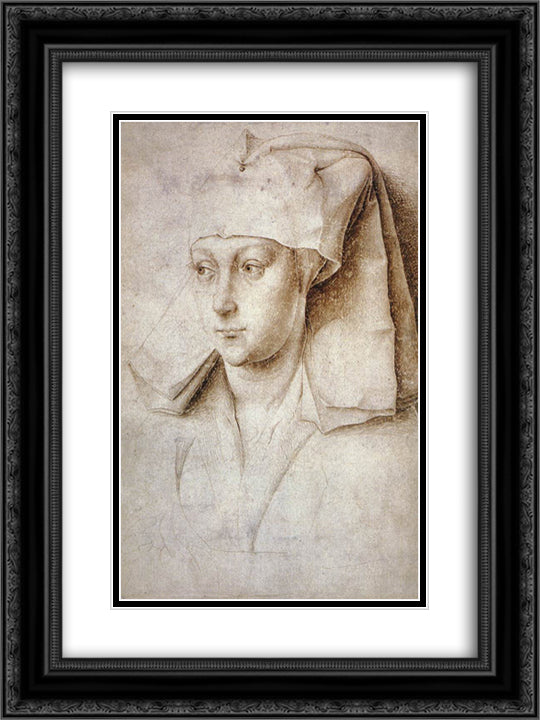 Portrait of a Young Woman 18x24 Black Ornate Wood Framed Art Print Poster with Double Matting by van der Weyden, Rogier
