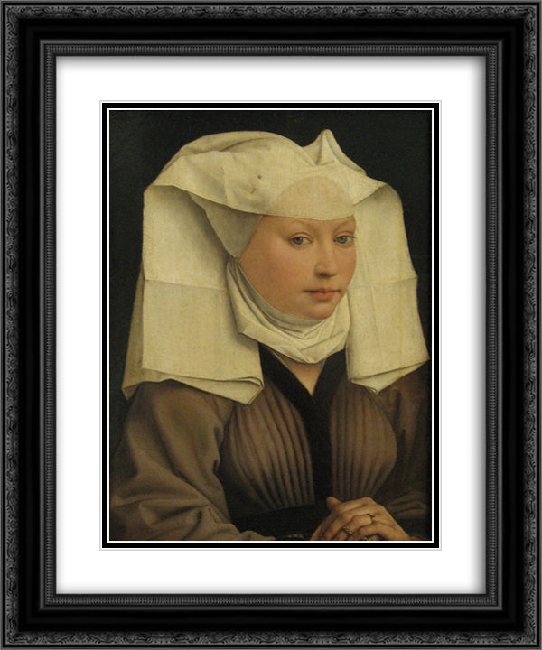 Portrait of a Young Woman in a Pinned Hat 20x24 Black Ornate Wood Framed Art Print Poster with Double Matting by van der Weyden, Rogier