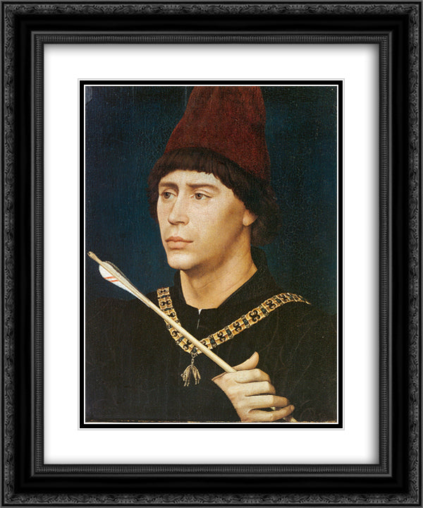 Portrait of Antoine, bastard of Burgundy 20x24 Black Ornate Wood Framed Art Print Poster with Double Matting by van der Weyden, Rogier
