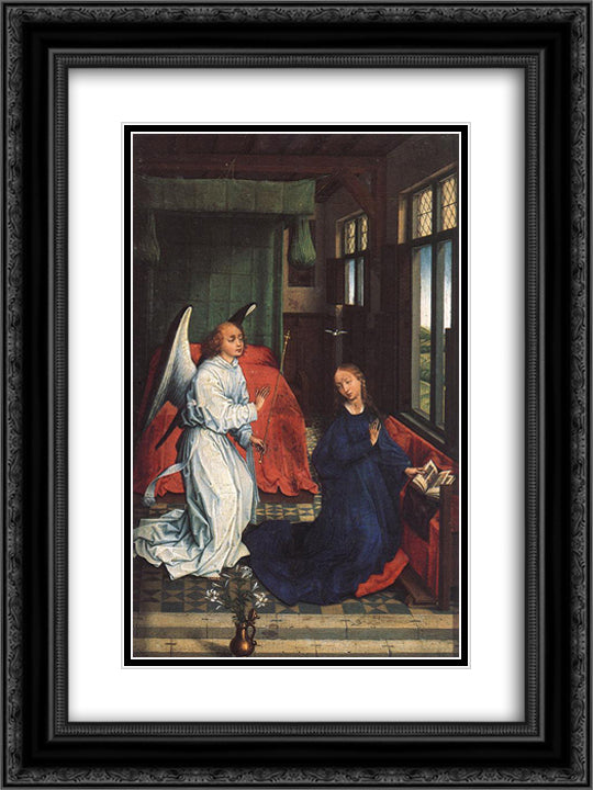 The Annunciation 18x24 Black Ornate Wood Framed Art Print Poster with Double Matting by van der Weyden, Rogier