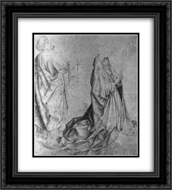 The Virgin kneeling and praying behind St. Peter 20x22 Black Ornate Wood Framed Art Print Poster with Double Matting by van der Weyden, Rogier