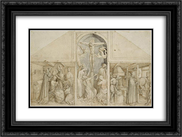 Triptych of St. Eloi 24x18 Black Ornate Wood Framed Art Print Poster with Double Matting by van der Weyden, Rogier