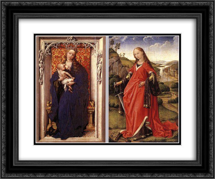 Various Altarpieces 24x20 Black Ornate Wood Framed Art Print Poster with Double Matting by van der Weyden, Rogier