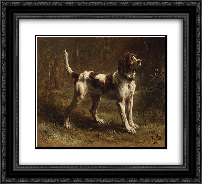 A Limier Briquet Hound 22x20 Black Ornate Wood Framed Art Print Poster with Double Matting by Bonheur, Rosa