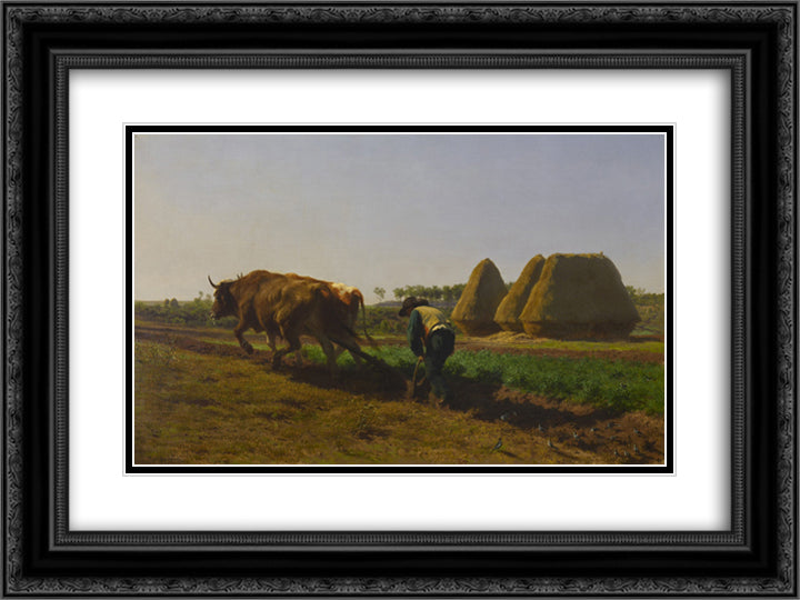 Ploughing Scene 24x18 Black Ornate Wood Framed Art Print Poster with Double Matting by Bonheur, Rosa