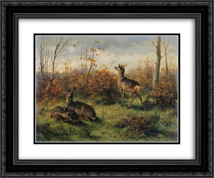 Roe Deer 24x20 Black Ornate Wood Framed Art Print Poster with Double Matting by Bonheur, Rosa