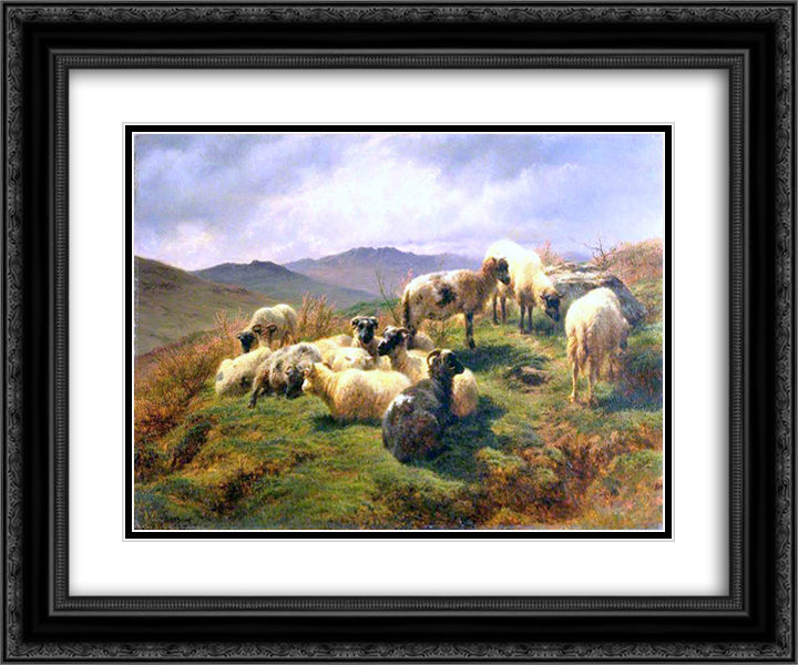 Sheep in the Highlands 24x20 Black Ornate Wood Framed Art Print Poster with Double Matting by Bonheur, Rosa