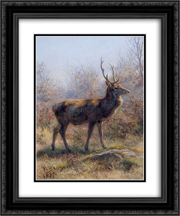 The Stag 20x24 Black Ornate Wood Framed Art Print Poster with Double Matting by Bonheur, Rosa
