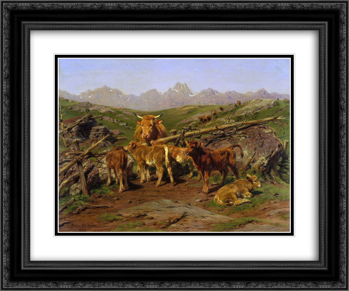 Weaning the Calves 24x20 Black Ornate Wood Framed Art Print Poster with Double Matting by Bonheur, Rosa