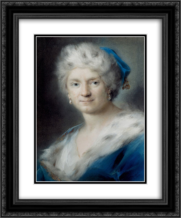 Self-portrait as Winter 20x24 Black Ornate Wood Framed Art Print Poster with Double Matting by Carriera, Rosalba
