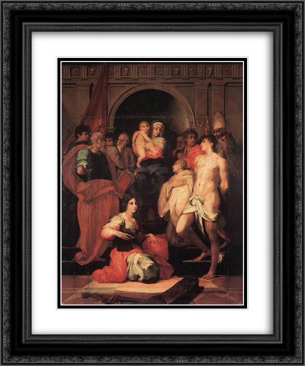 Madonna Enthroned and Ten Saints 20x24 Black Ornate Wood Framed Art Print Poster with Double Matting by Fiorentino, Rosso