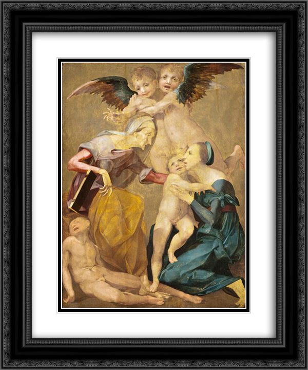 The Holy Family 20x24 Black Ornate Wood Framed Art Print Poster with Double Matting by Fiorentino, Rosso